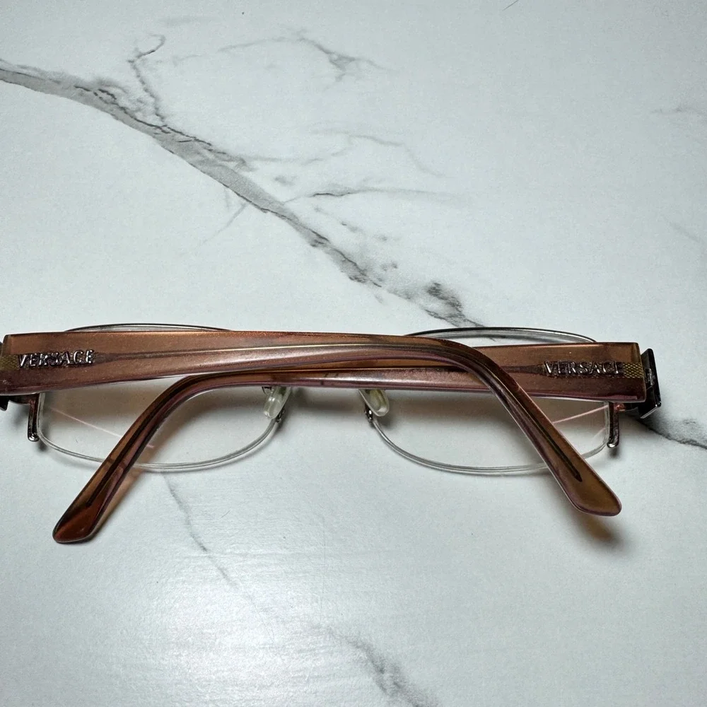 Versace 1090-B Brown Glitter Rhinestone Semi Rimless Eyeglass Frames 50-18-130
